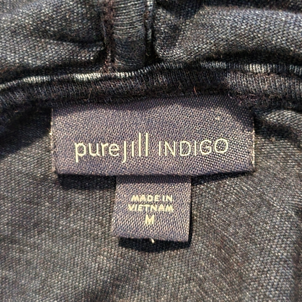 J. Jill PureJill Indigo Blue Dot Stripe Hooded Lightweight Cotton Pullover Med. - Picture 5 of 9
